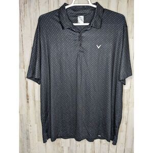 Callaway Mens 2XL Golf Polo Shirt Opti Dri Black All Over Print‎ Logo Golf Club